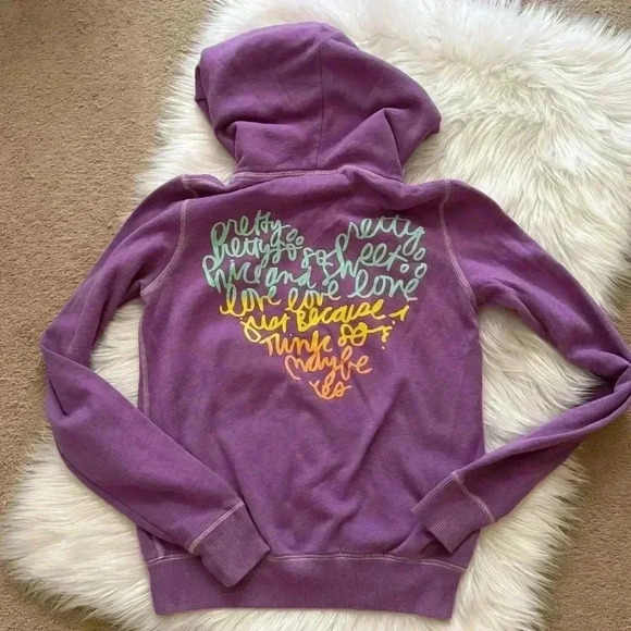 Victoria’s Secret PINK Purple Heart Script Full Zip Hoodie Small - Picture 1 of 5